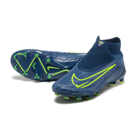 Nike Phantom GX Elite FG High Top Football Boots & Shoes Deep Blue Yellow Green