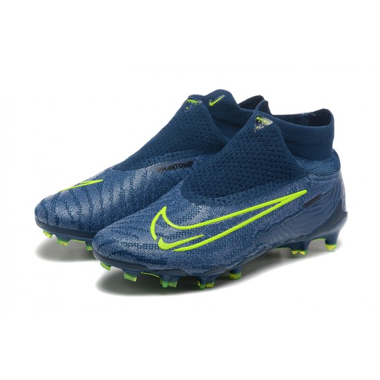 Nike Phantom GX Elite FG High Top Football Boots & Shoes Deep Blue Yellow Green