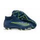 Nike Phantom GX Elite FG High Top Football Boots & Shoes Deep Blue Yellow Green