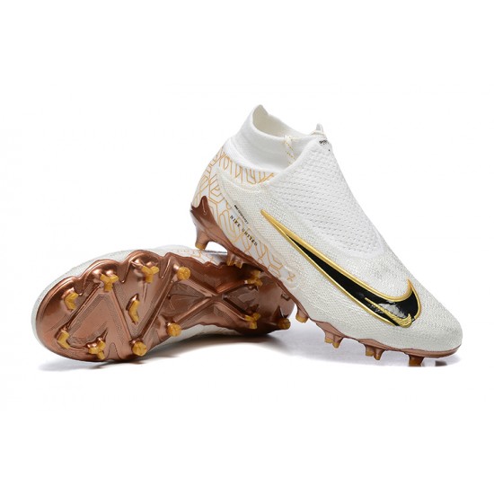 Nike Phantom GX Elite FG High Top Football Boots & Shoes White Gold Black