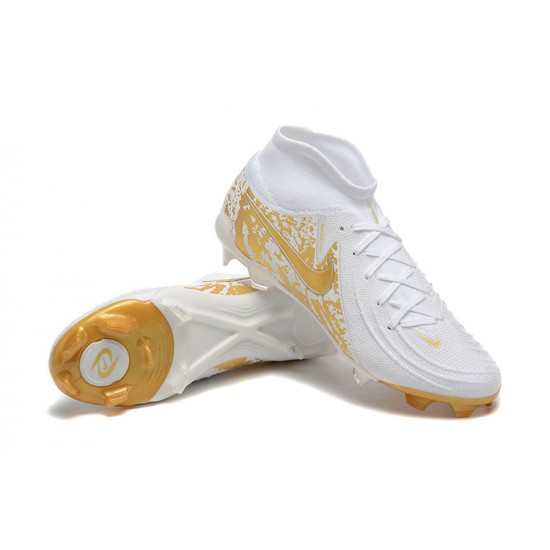 Nike Phantom Luna Elite FG High Top Gold White Football Boots & Shoes