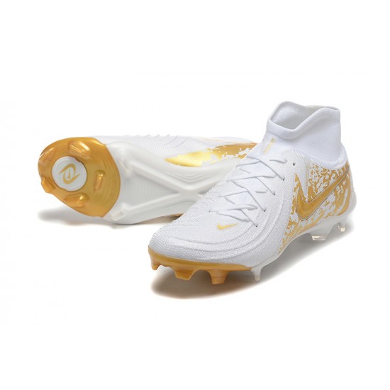 Nike Phantom Luna Elite FG High Top Gold White Football Boots & Shoes