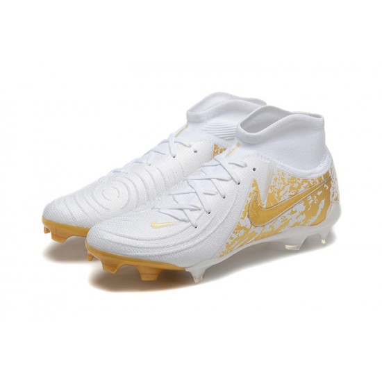 Nike Phantom Luna Elite FG High Top Gold White Football Boots & Shoes