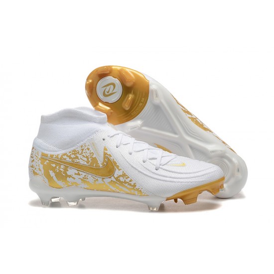 Nike Phantom Luna Elite FG High Top Gold White Football Boots & Shoes