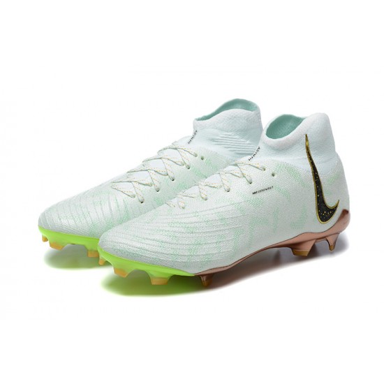 Nike Phantom Luna Elite FG High Top White Gold Green Football Boots & Shoes