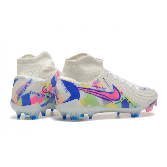 Nike Phantom Luna Elite FG High Top White Pink Blue Football Boots & Shoes