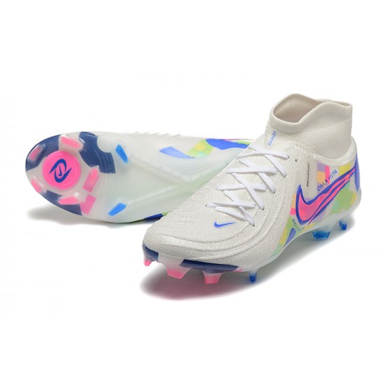 Nike Phantom Luna Elite FG High Top White Pink Blue Football Boots & Shoes