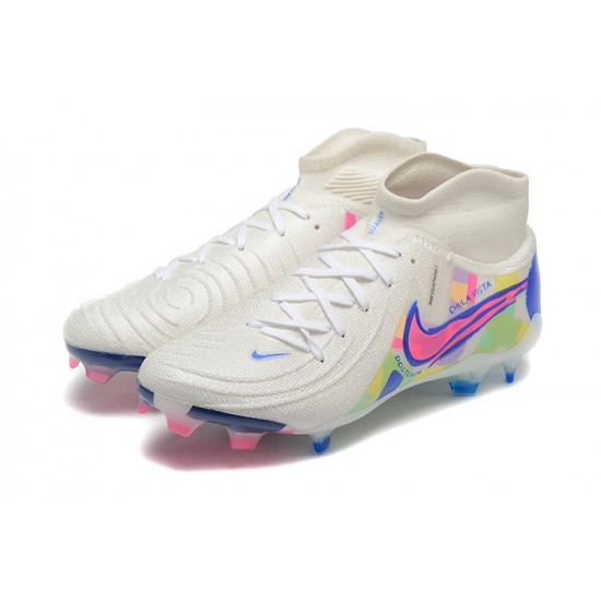 Nike Phantom Luna Elite FG High Top White Pink Blue Football Boots & Shoes