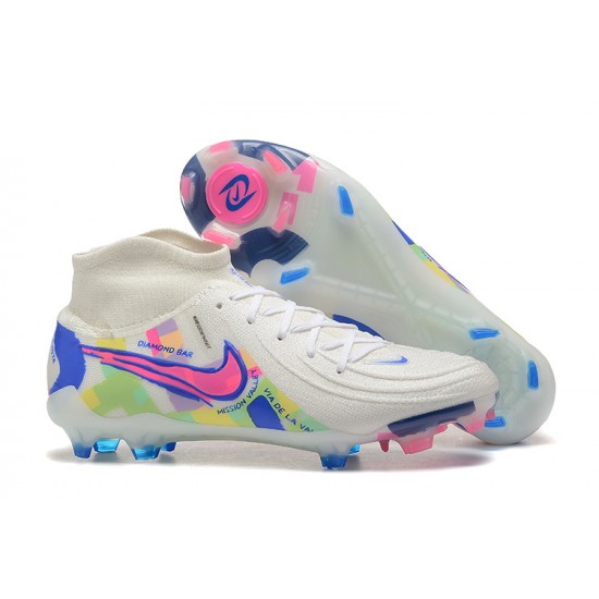 Nike Phantom Luna Elite FG High Top White Pink Blue Football Boots & Shoes