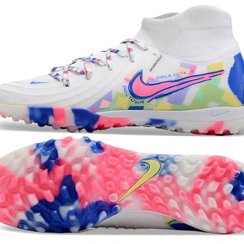 Nike Phantom Luna Elite TF High Top Football Boots & Shoes White Blue Pink