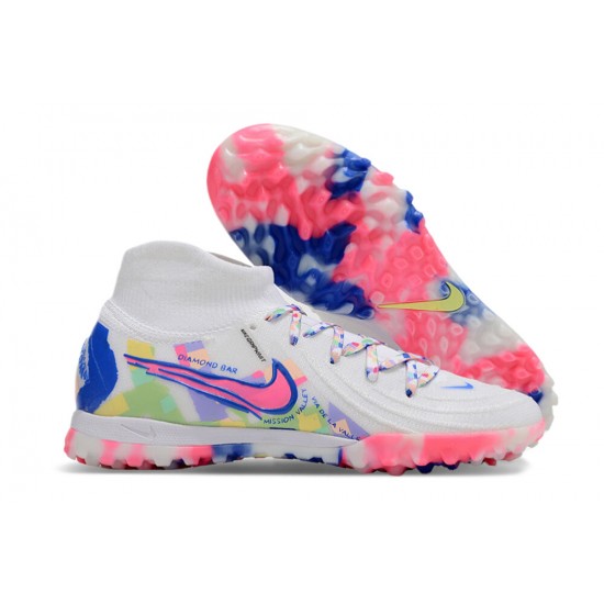 Nike Phantom Luna Elite TF High Top Football Boots & Shoes White Blue Pink