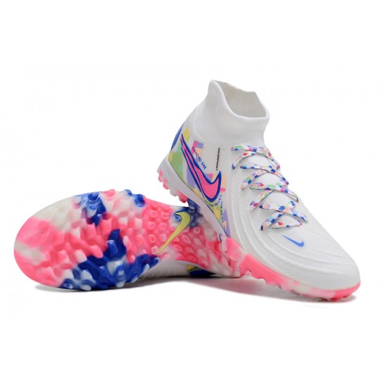 Nike Phantom Luna Elite TF High Top Football Boots & Shoes White Blue Pink