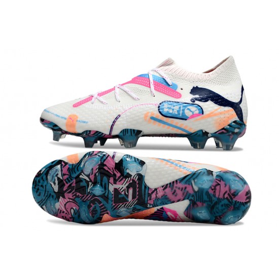 Puma Future Firm Ground Men White Pink Football Shoes