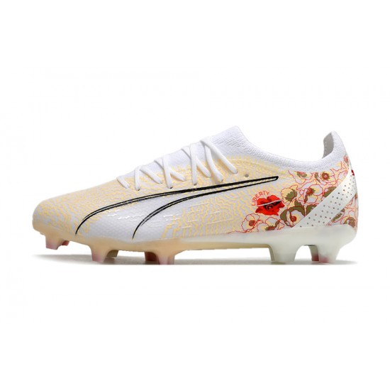 Puma Ultra Ultimate FG Beige White Black Low Football Boots & Shoes