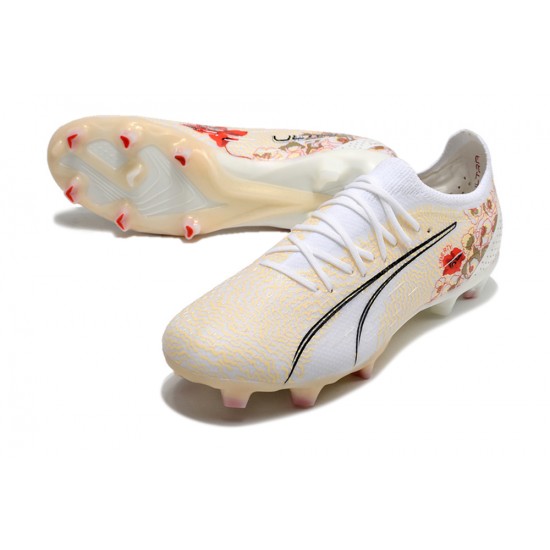 Puma Ultra Ultimate FG Beige White Black Low Football Boots & Shoes