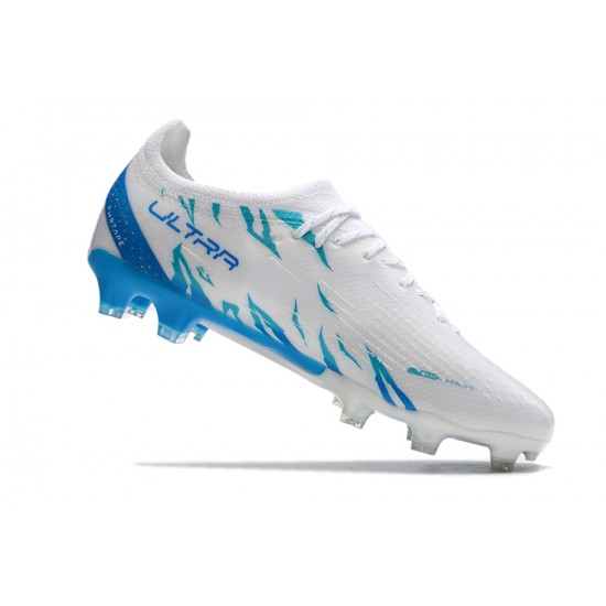 Puma Ultra Ultimate FG White Blue Low Football Boots & Shoes