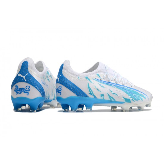 Puma Ultra Ultimate FG White Blue Low Football Boots & Shoes