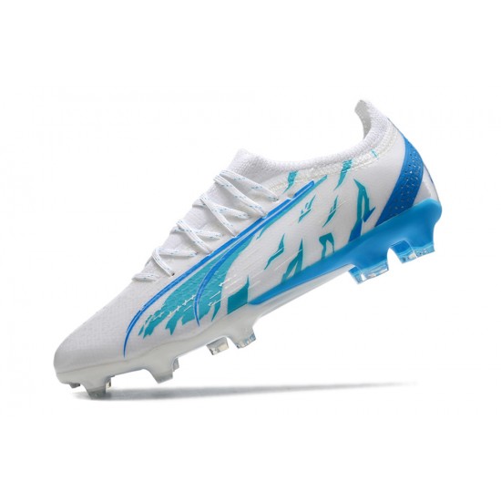 Puma Ultra Ultimate FG White Blue Low Football Boots & Shoes